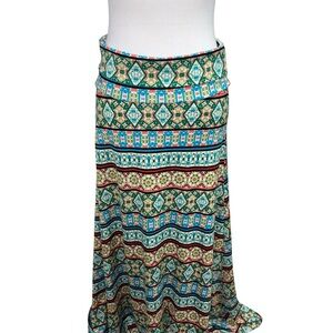 Lularoe Women's S Small Maxi Skirt Elastic Waist Band Boho Batik Print Stretchy